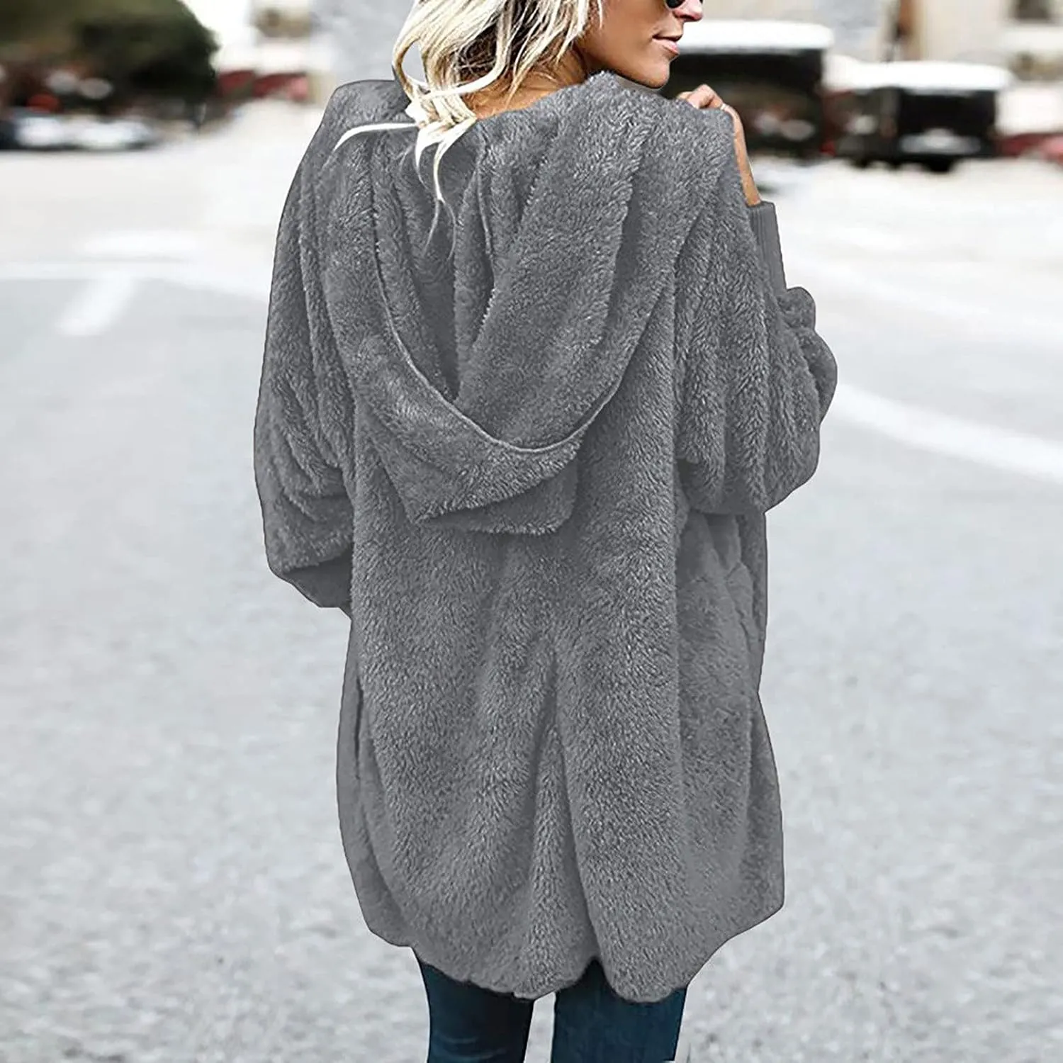 fartey Womens Oversized Fleece Jackets Zip Up Long Sleeve Hoodies Comfy Soft Fuzzy Sherpa Coats Outerwear with Pockets