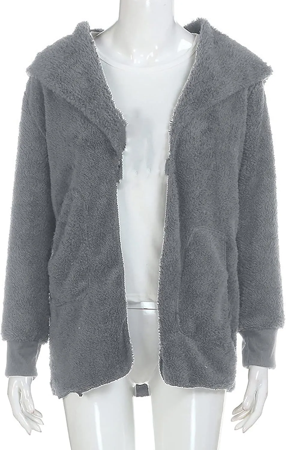 fartey Womens Oversized Fleece Jackets Zip Up Long Sleeve Hoodies Comfy Soft Fuzzy Sherpa Coats Outerwear with Pockets