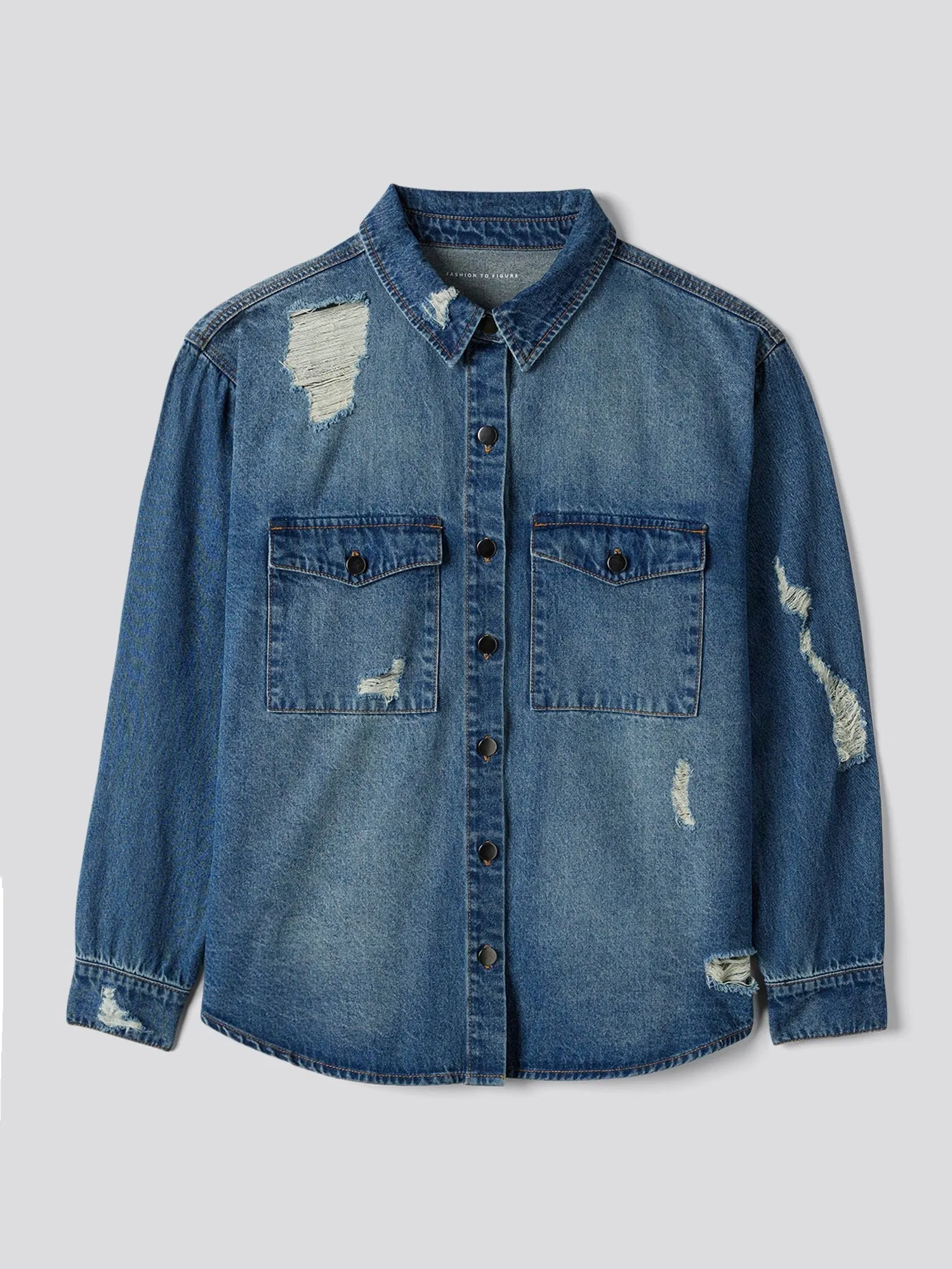 Fashion To Figure - Stella Destructed Button-Down Denim Shirt