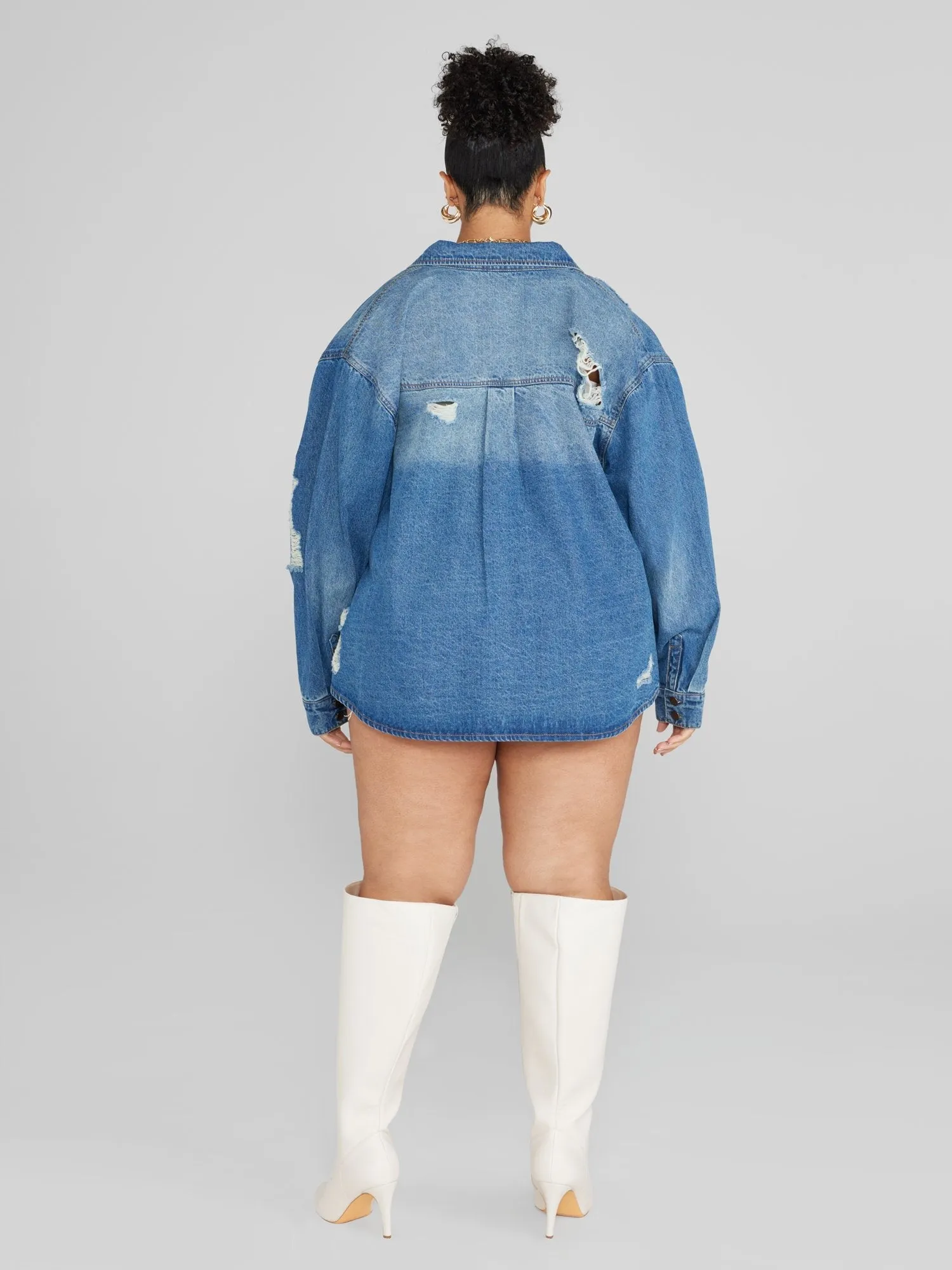 Fashion To Figure - Stella Destructed Button-Down Denim Shirt