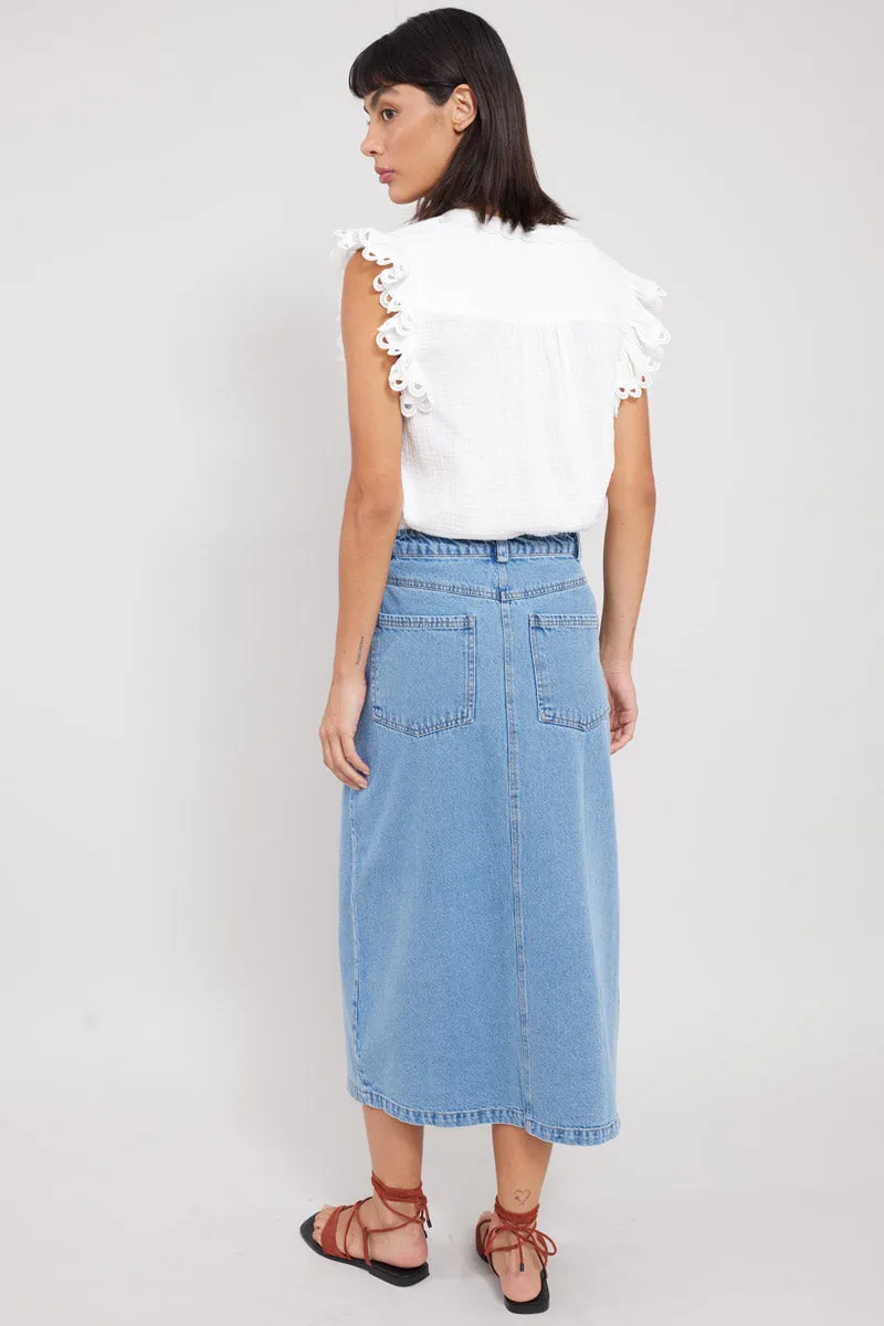 Feyre Embroidered Denim Skirt