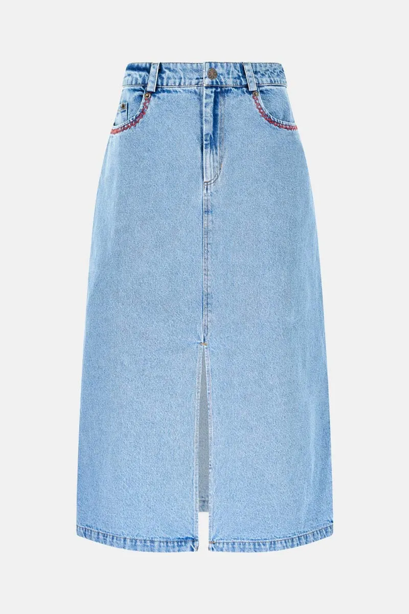 Feyre Embroidered Denim Skirt