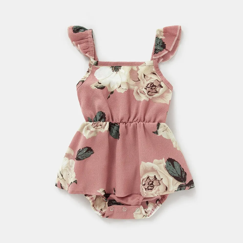 Floral Print Ruffle-sleeve Dresses for Mommy and Me