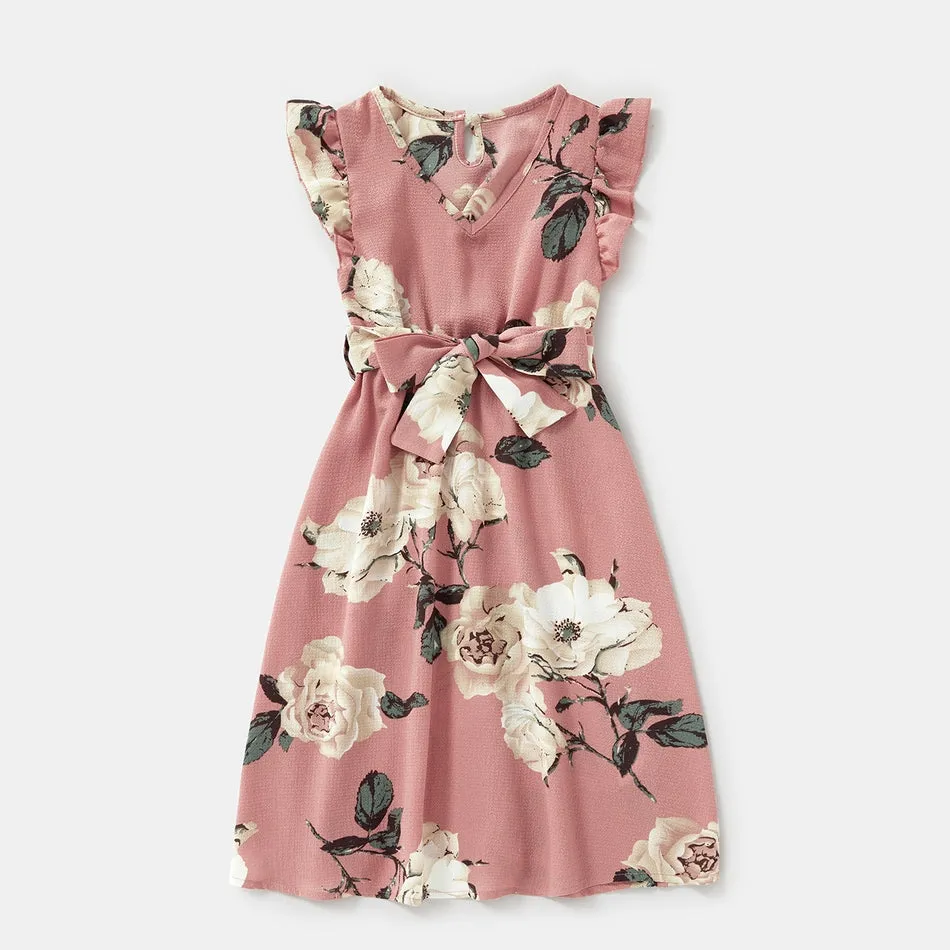 Floral Print Ruffle-sleeve Dresses for Mommy and Me