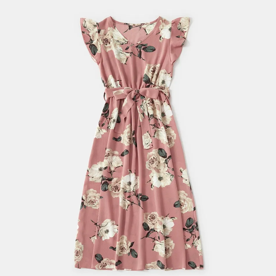 Floral Print Ruffle-sleeve Dresses for Mommy and Me
