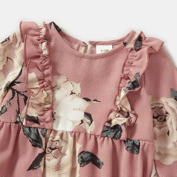 Floral Print Ruffle-sleeve Dresses for Mommy and Me
