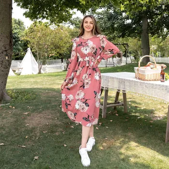 Floral Print Ruffle-sleeve Dresses for Mommy and Me