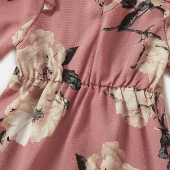 Floral Print Ruffle-sleeve Dresses for Mommy and Me