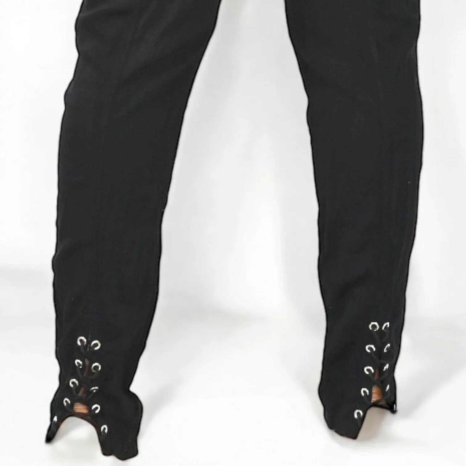 Free People Pants Black Ankle Laces Lacing Straight Pull On Rayon Stretch Size Large