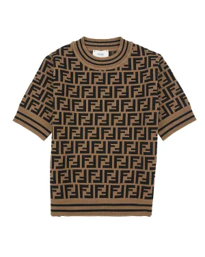 Girls Brown FF Logo Knit Sweater