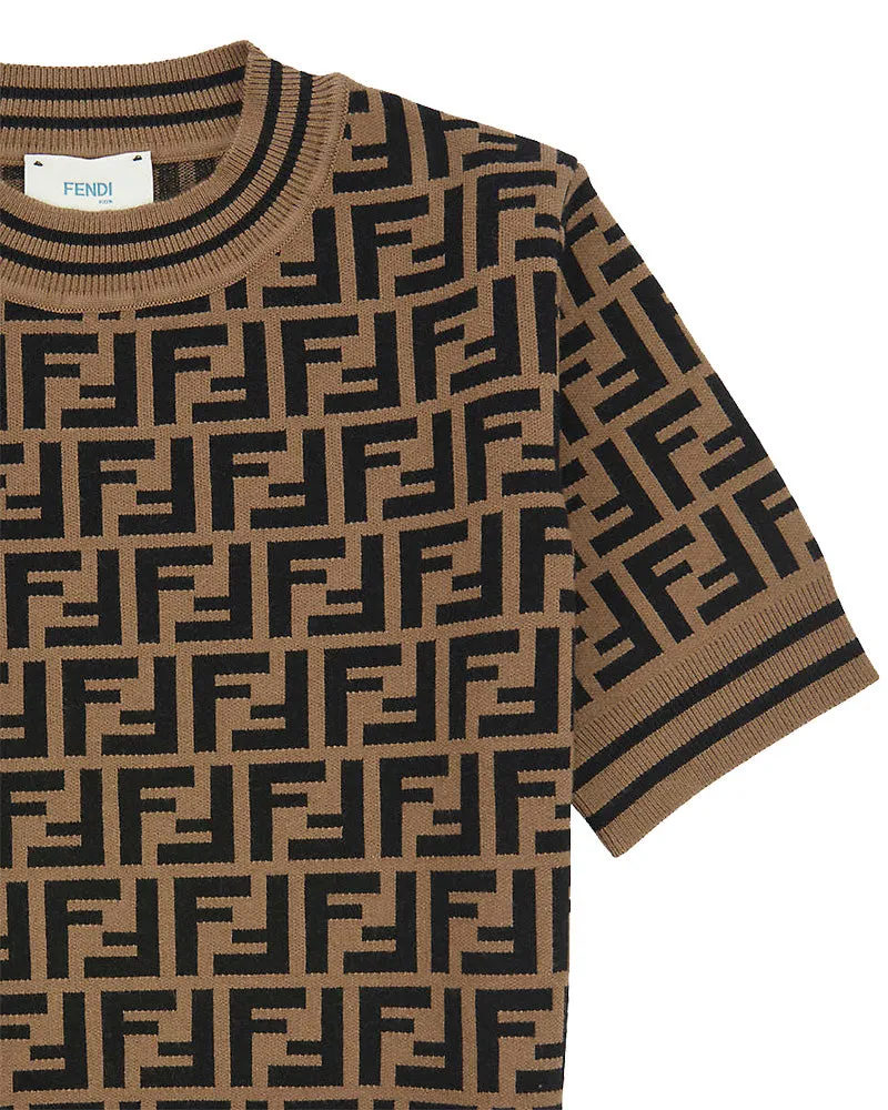 Girls Brown FF Logo Knit Sweater