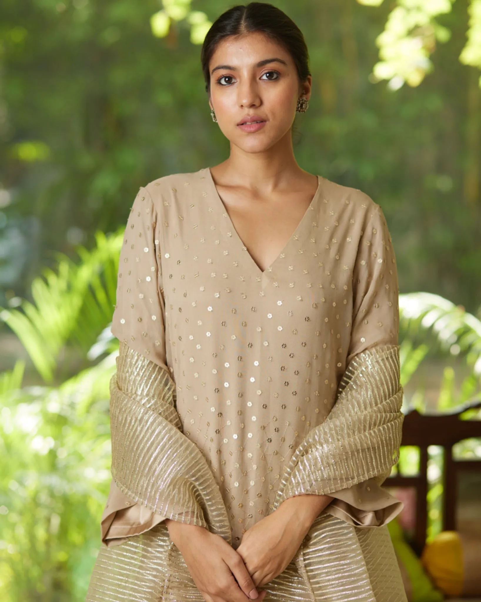 Gold Silver Satin Silk Kurta Pant Set