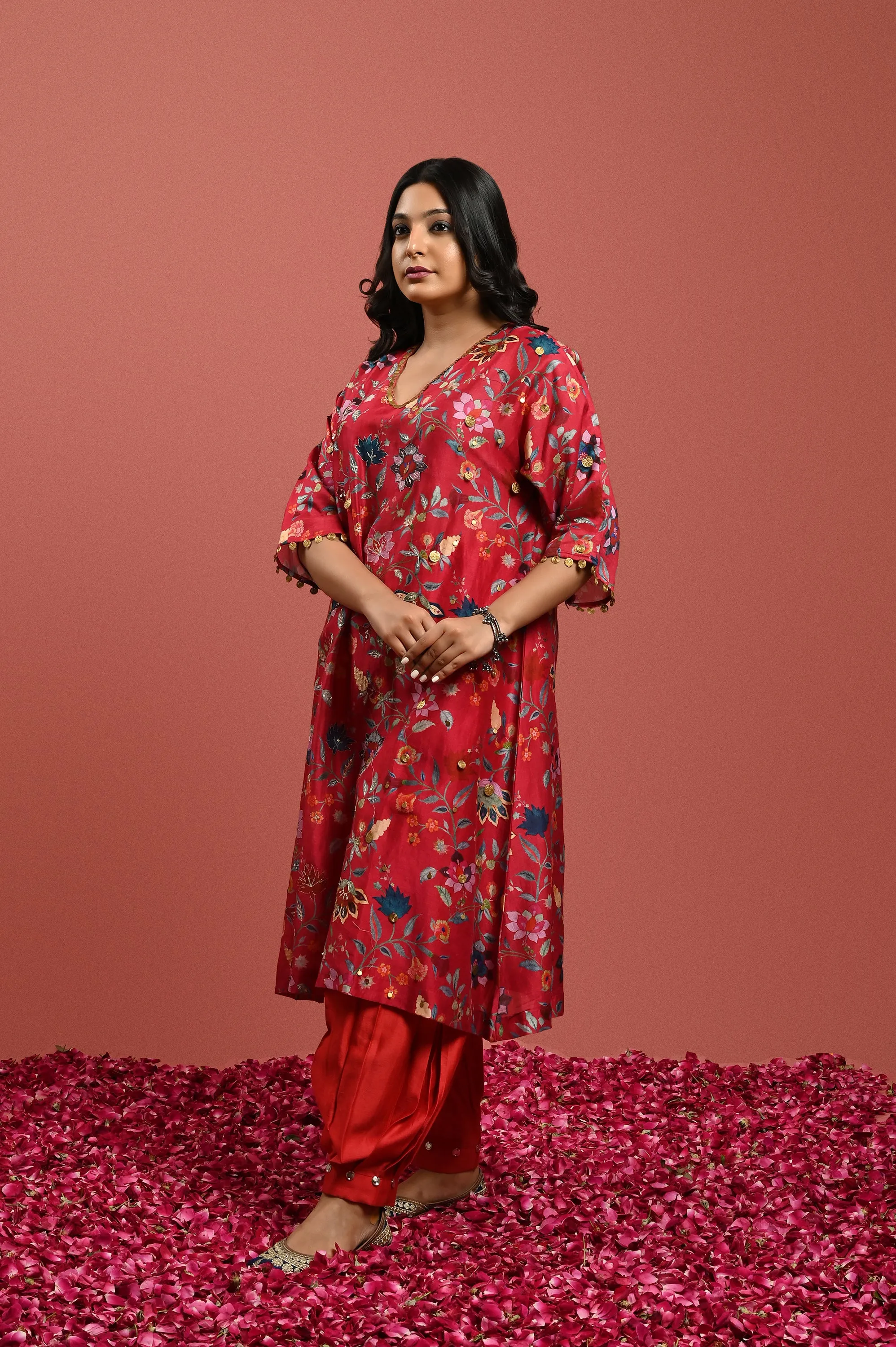 Hand embroidered Chanderi suit set
