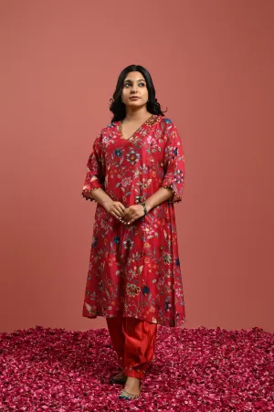Hand embroidered Chanderi suit set