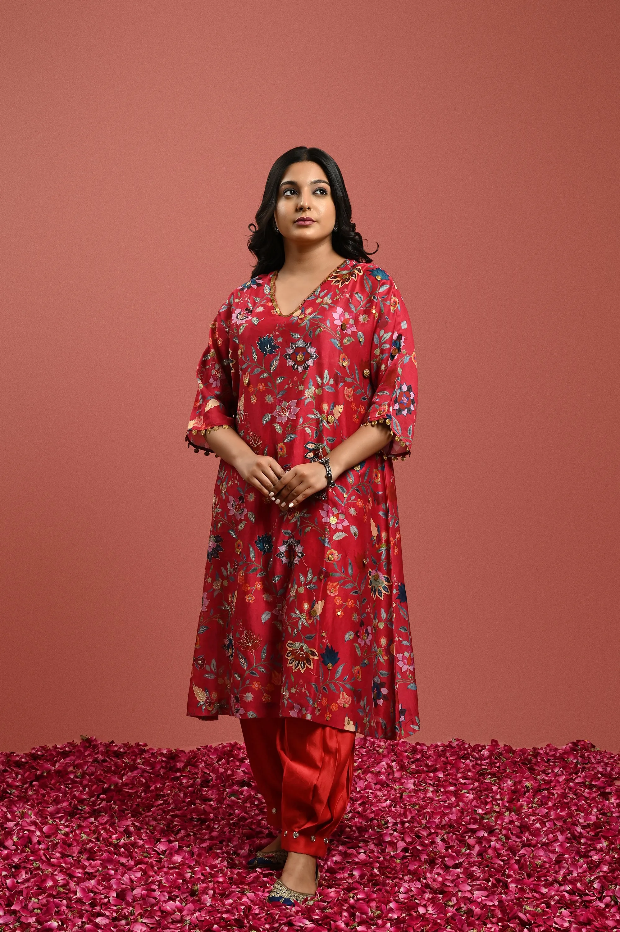 Hand embroidered Chanderi suit set