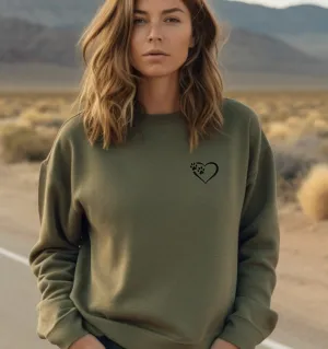Heart and Paws Sweatshirt - Olive Size S - UK 10-12 (36")