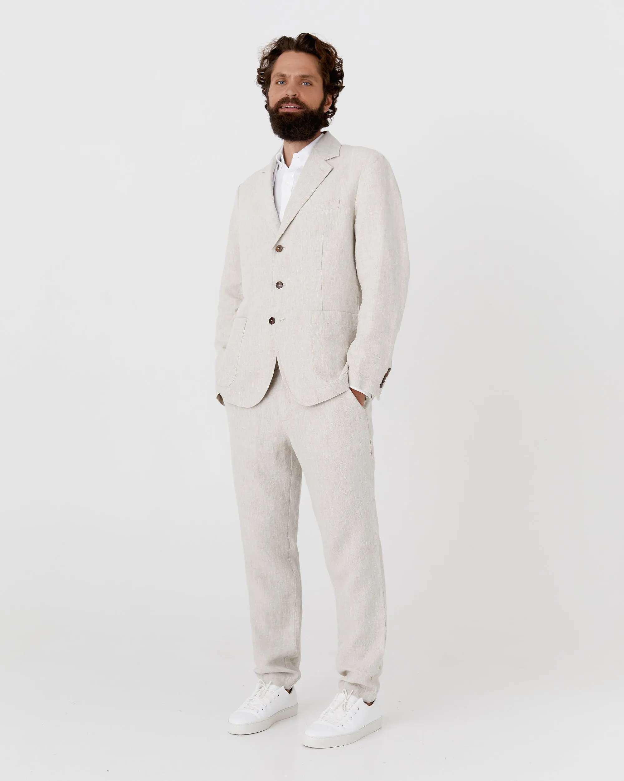 Heavyweight linen men's pants MORCOTE in Natural melange