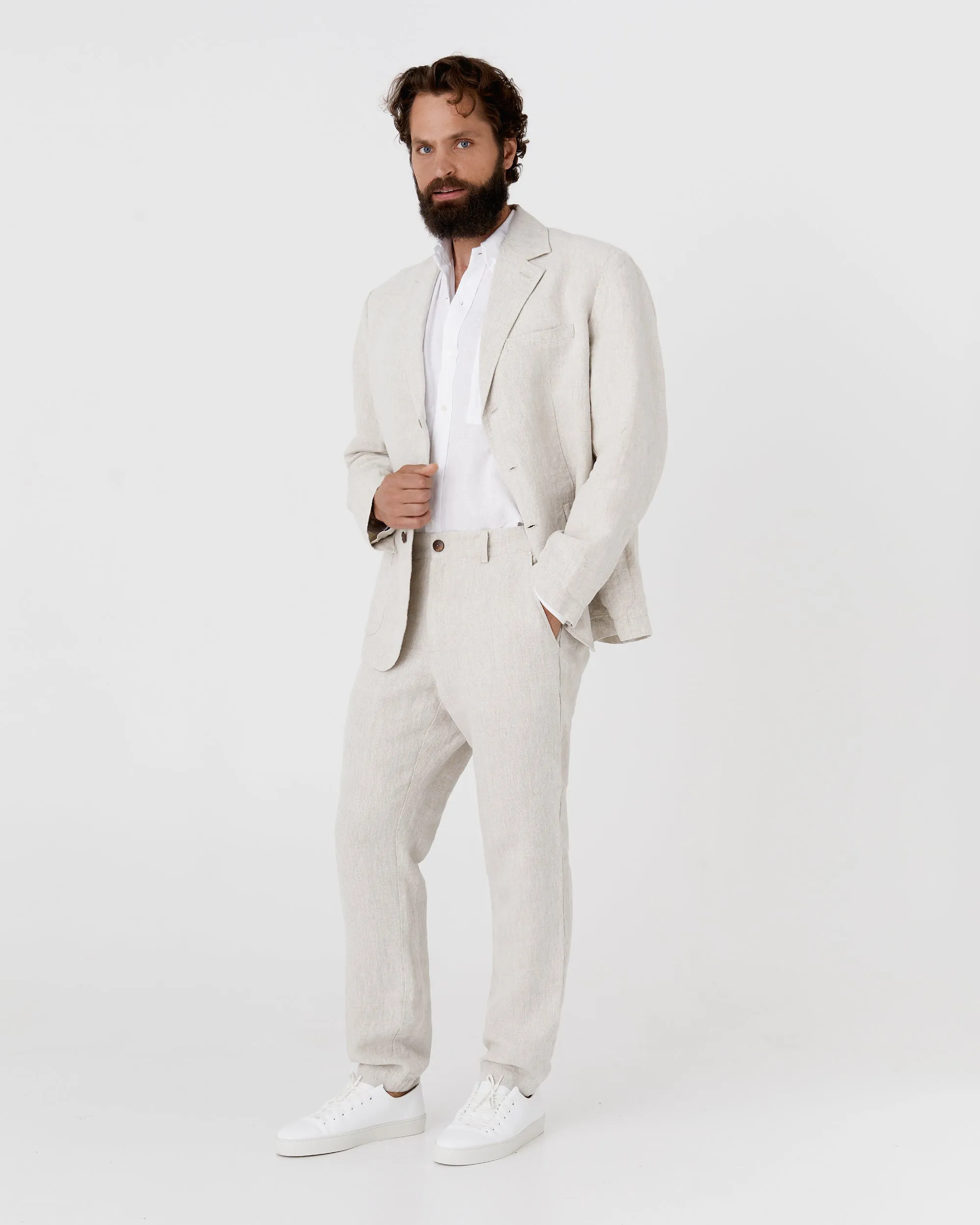 Heavyweight linen men's pants MORCOTE in Natural melange