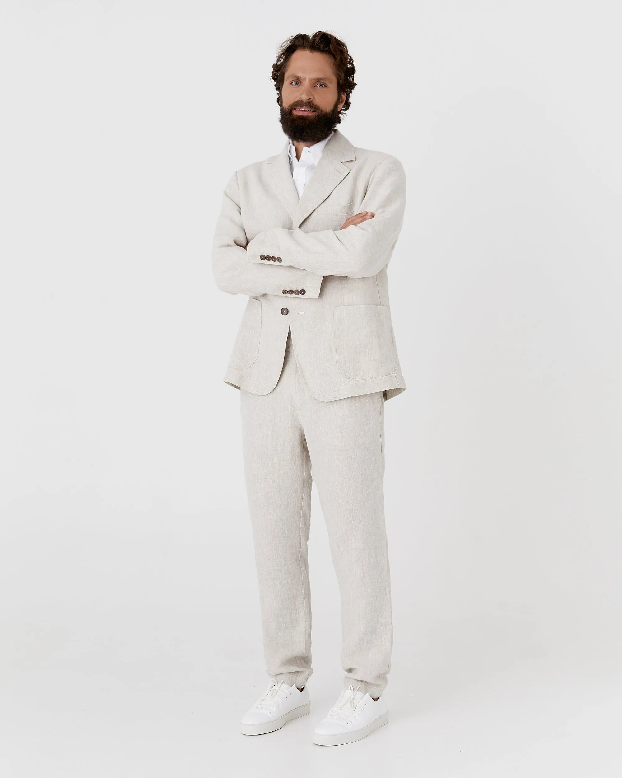 Heavyweight linen men's pants MORCOTE in Natural melange