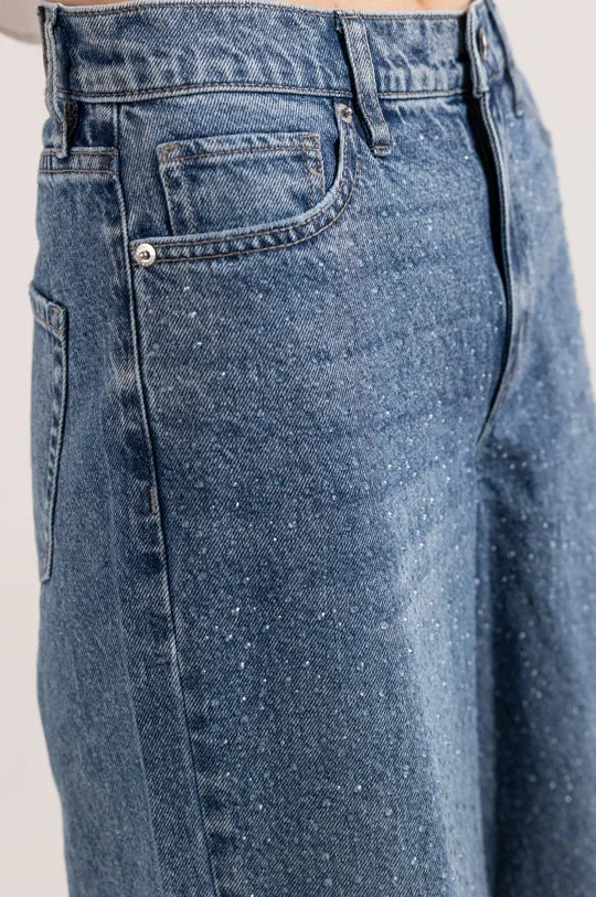 HIGH RISE WIDE LEG PANT WITH RHINESTONE