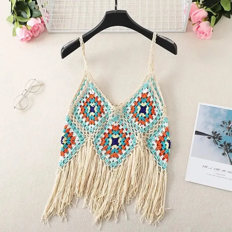Hollow Out Sleeveless Frayed Crop Tops
