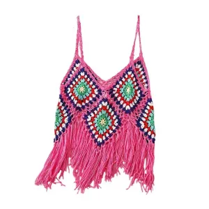 Hollow Out Sleeveless Frayed Crop Tops