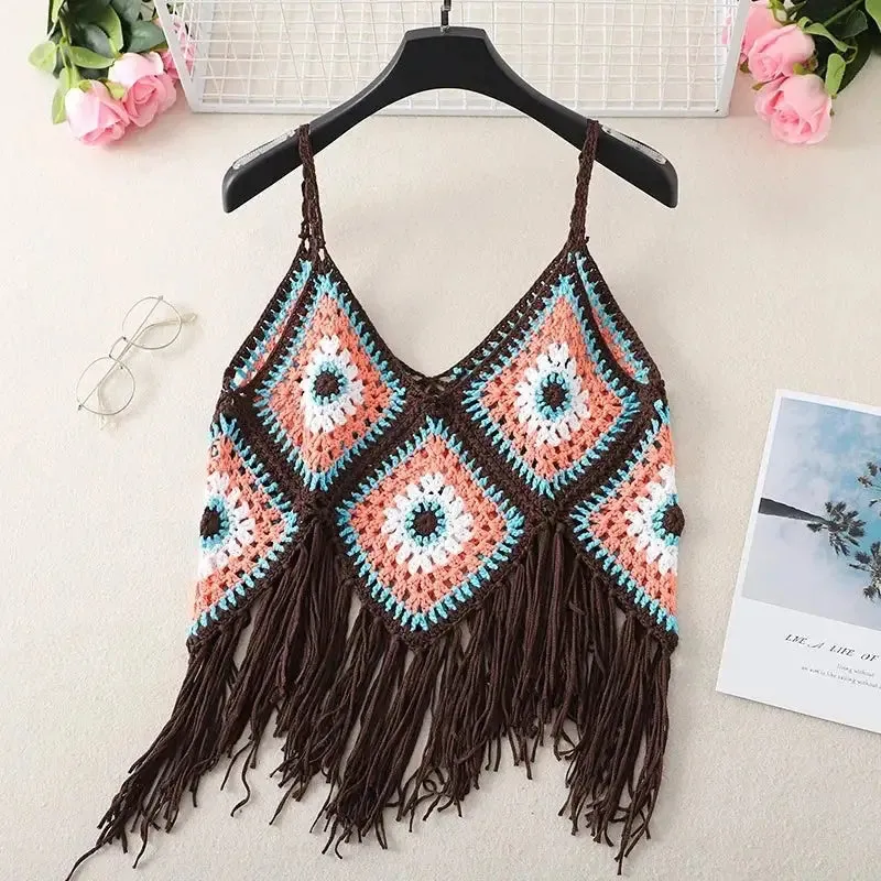 Hollow Out Sleeveless Frayed Crop Tops