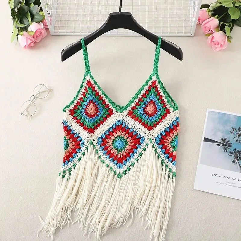 Hollow Out Sleeveless Frayed Crop Tops
