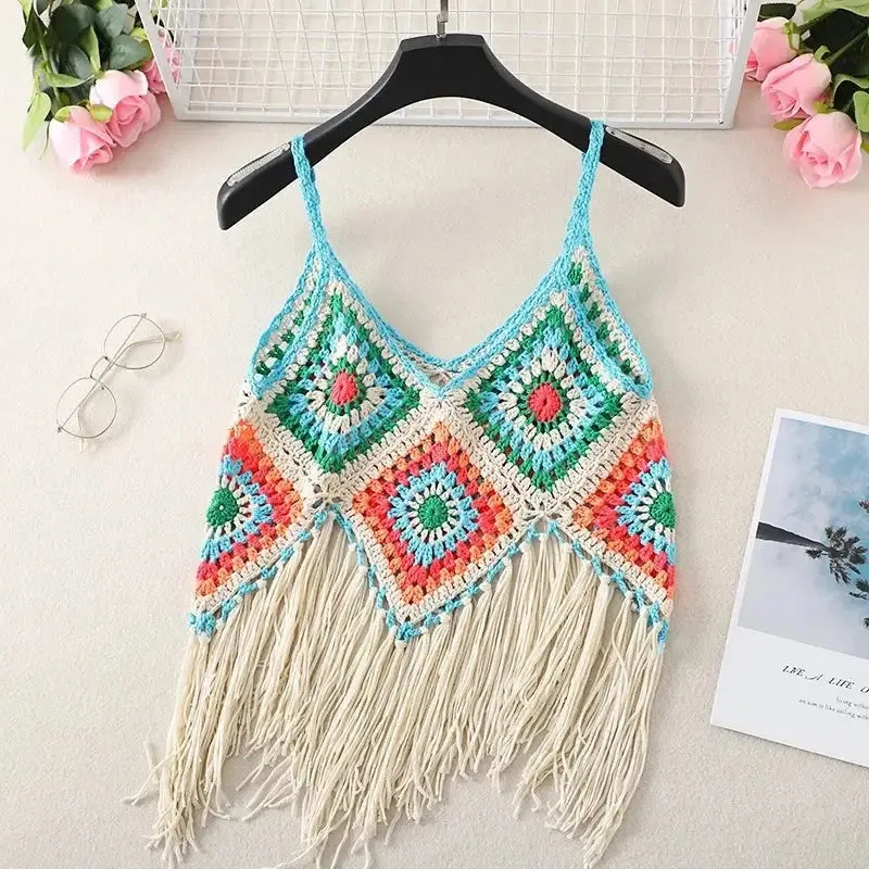 Hollow Out Sleeveless Frayed Crop Tops