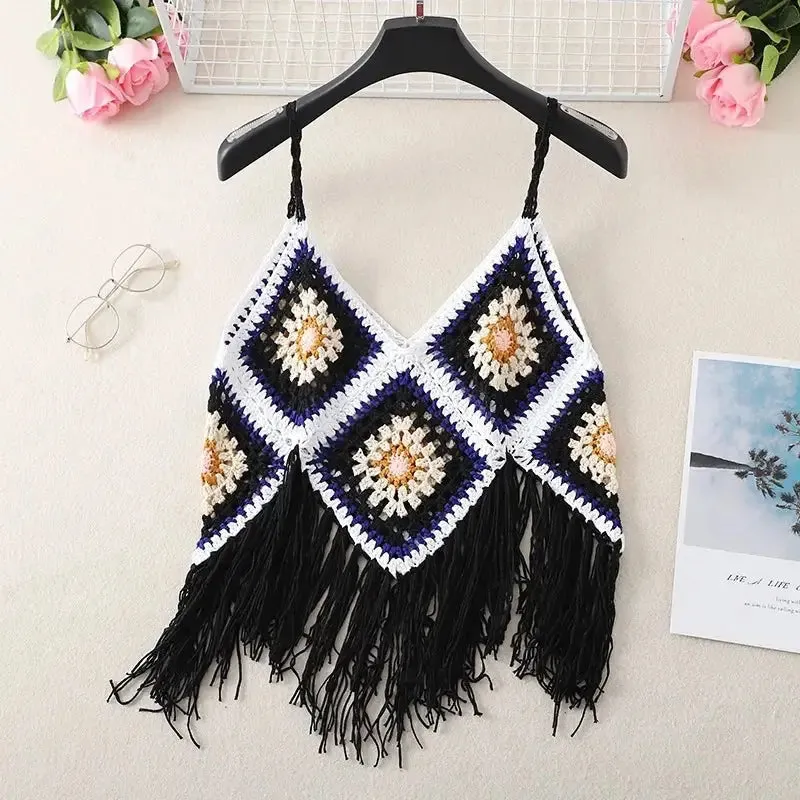 Hollow Out Sleeveless Frayed Crop Tops