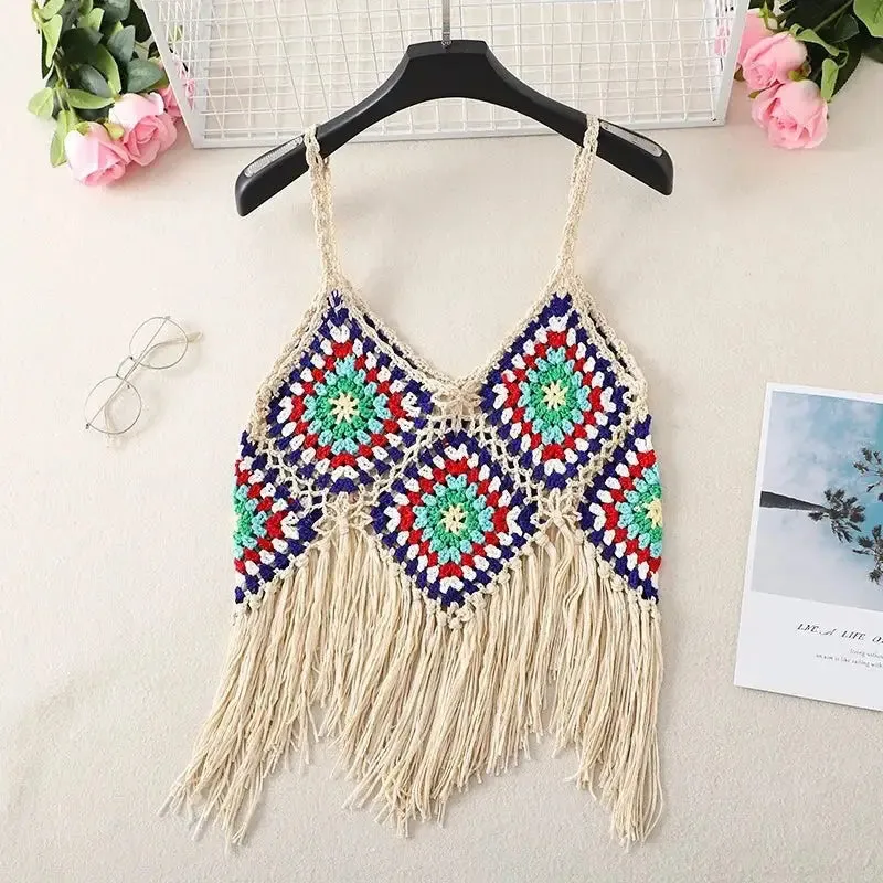 Hollow Out Sleeveless Frayed Crop Tops