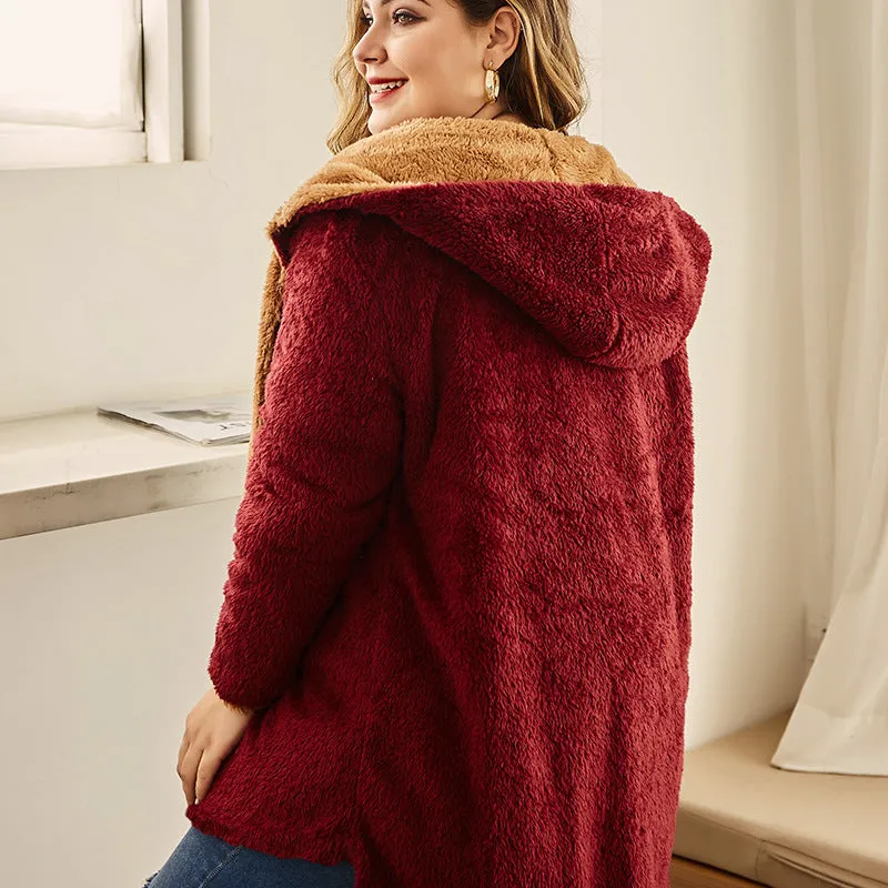 Hooded Lambswool Curvy Coats Wholesale Plus Size Clothing