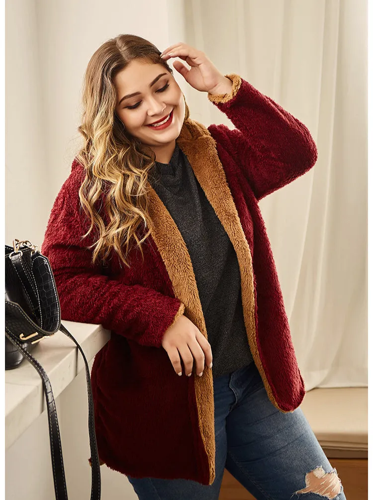 Hooded Lambswool Curvy Coats Wholesale Plus Size Clothing