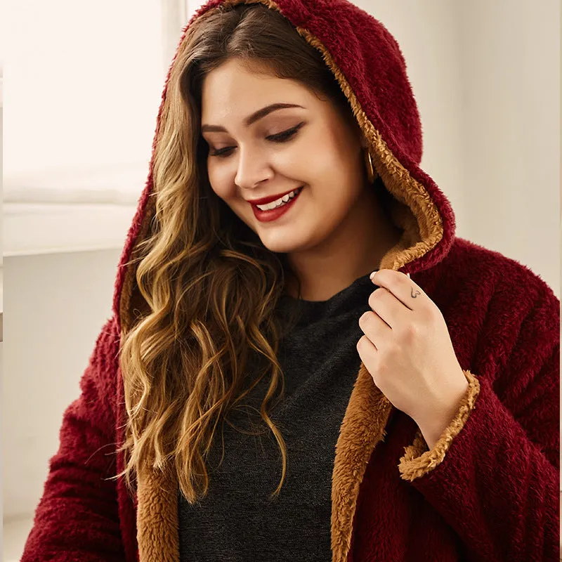Hooded Lambswool Curvy Coats Wholesale Plus Size Clothing