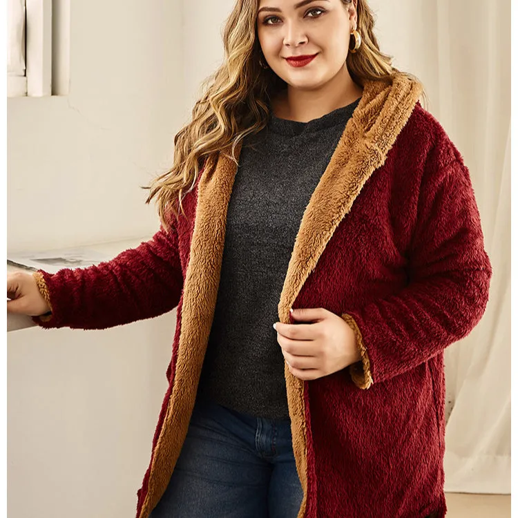 Hooded Lambswool Curvy Coats Wholesale Plus Size Clothing