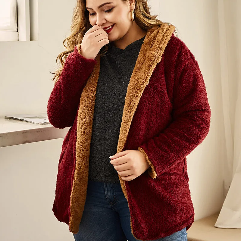 Hooded Lambswool Curvy Coats Wholesale Plus Size Clothing