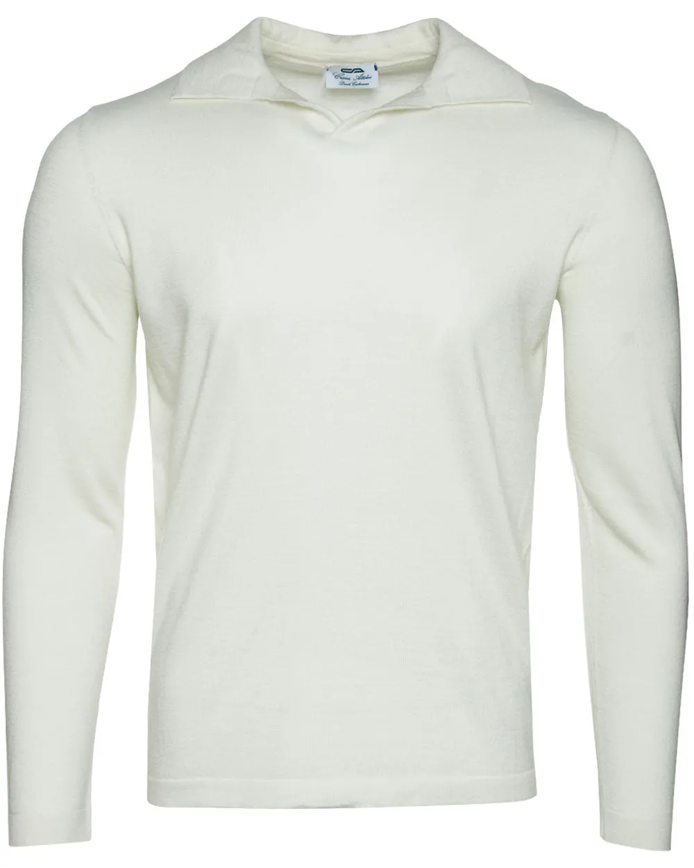 Ivory Cashmere Long Sleeve Polo