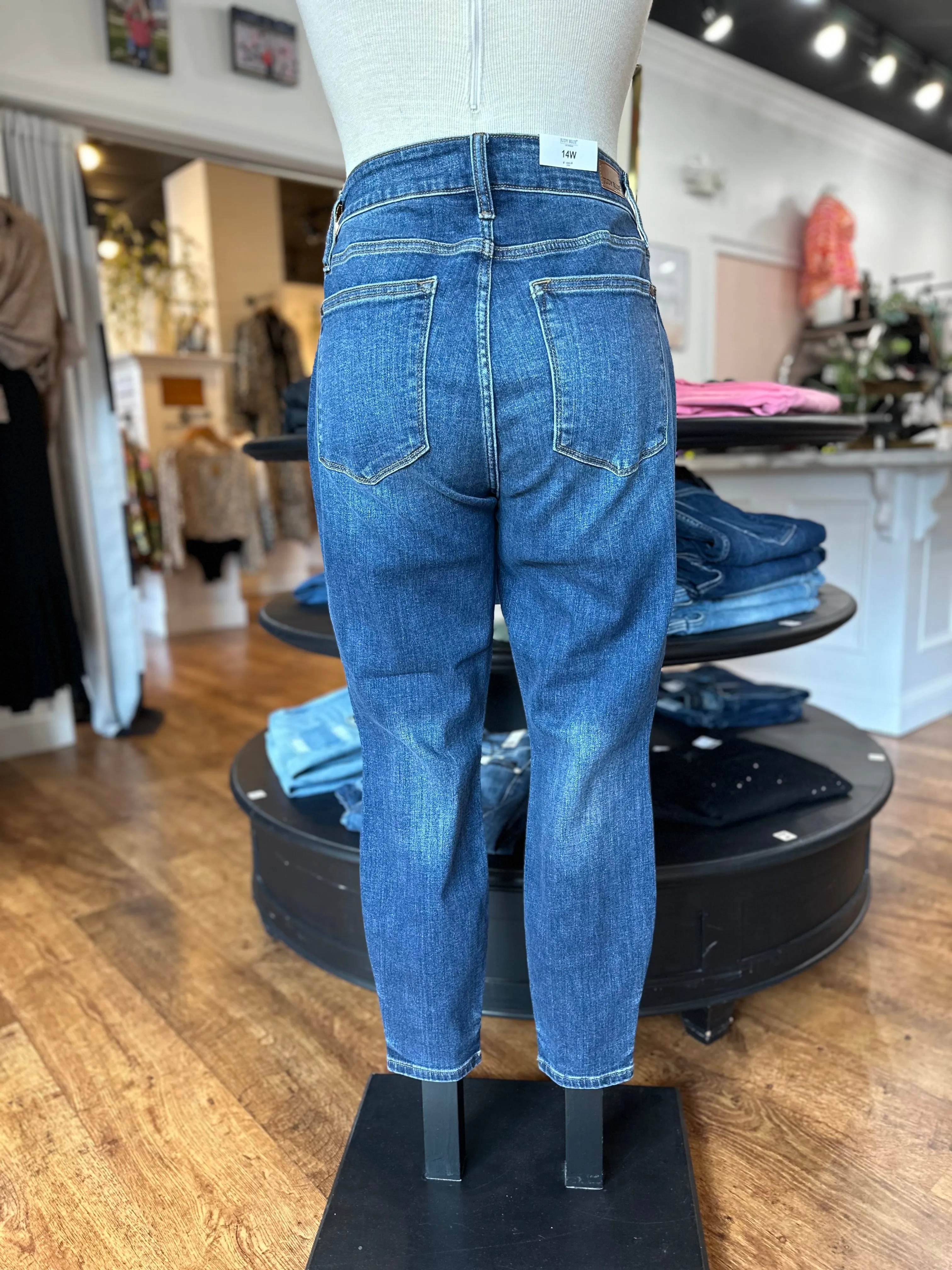 Judy Blue Mid Rise Skinny Jean with Handsanding ~JOVIE