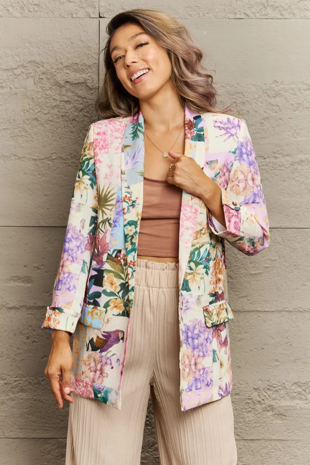 Kita Floral Lapel Collar Blazer