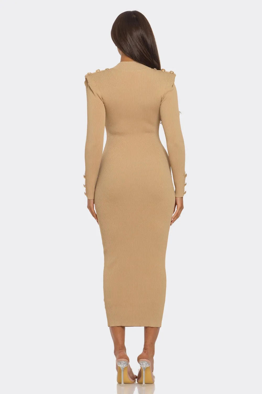 Knit Long Sleeve Dress w/ Shoulder Button Detail