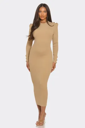 Knit Long Sleeve Dress w/ Shoulder Button Detail
