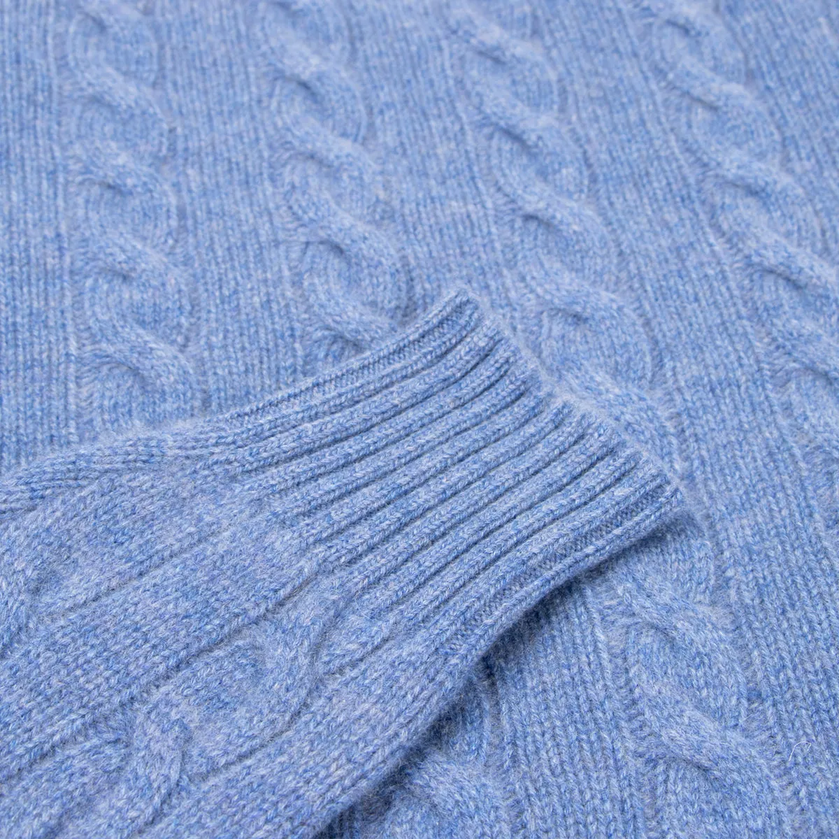 Lapis Blue Rothesay 4ply Cable Crew Cashmere Sweater