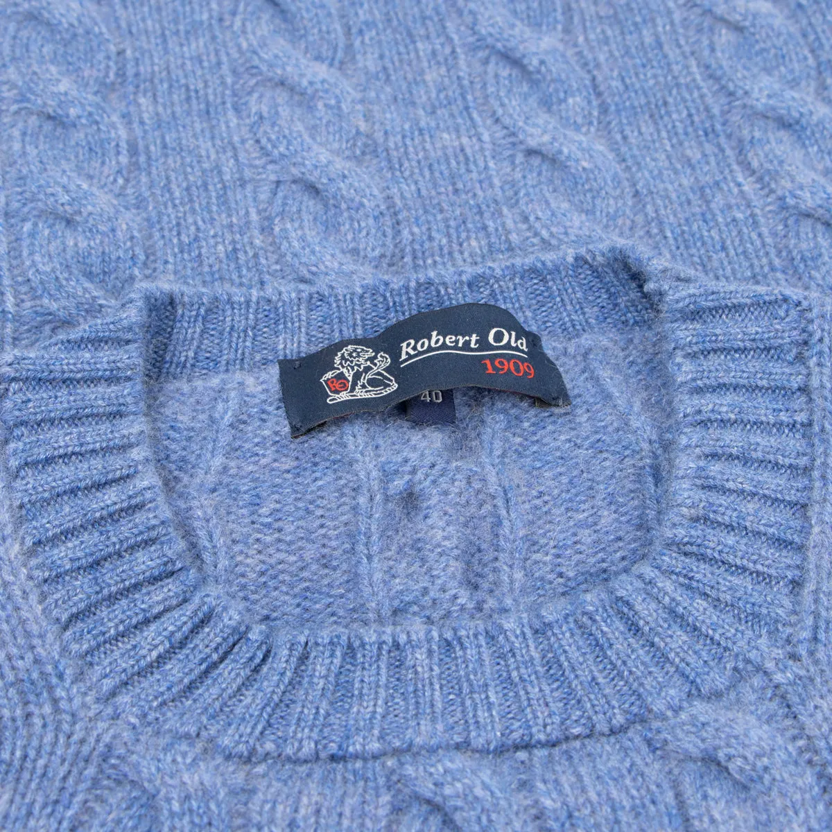 Lapis Blue Rothesay 4ply Cable Crew Cashmere Sweater