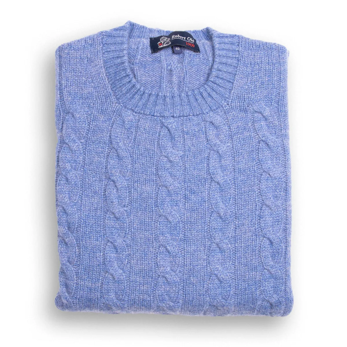 Lapis Blue Rothesay 4ply Cable Crew Cashmere Sweater