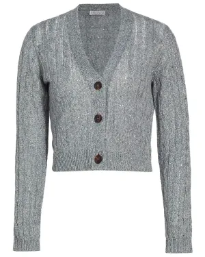 Light Blue Embellished Cable Knit Button Cardigan