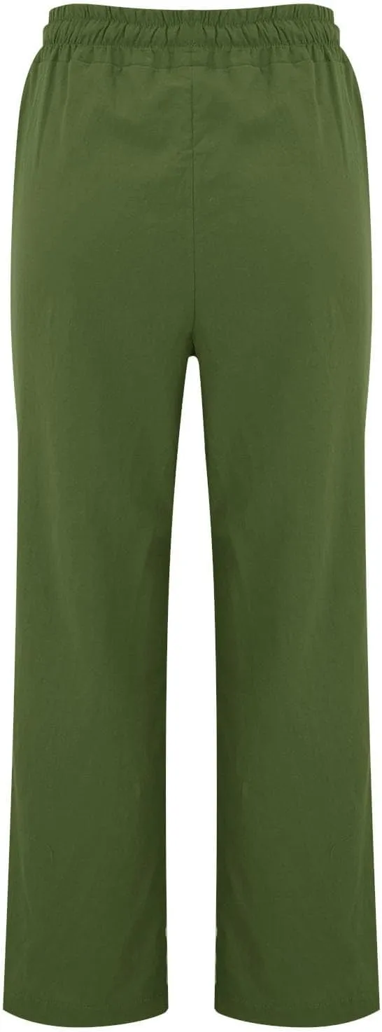 Linen Pants Women Summer Casual Loose Plus Size Straight Leg Pants Drawstring High Waisted Pants Trousers with Pockets