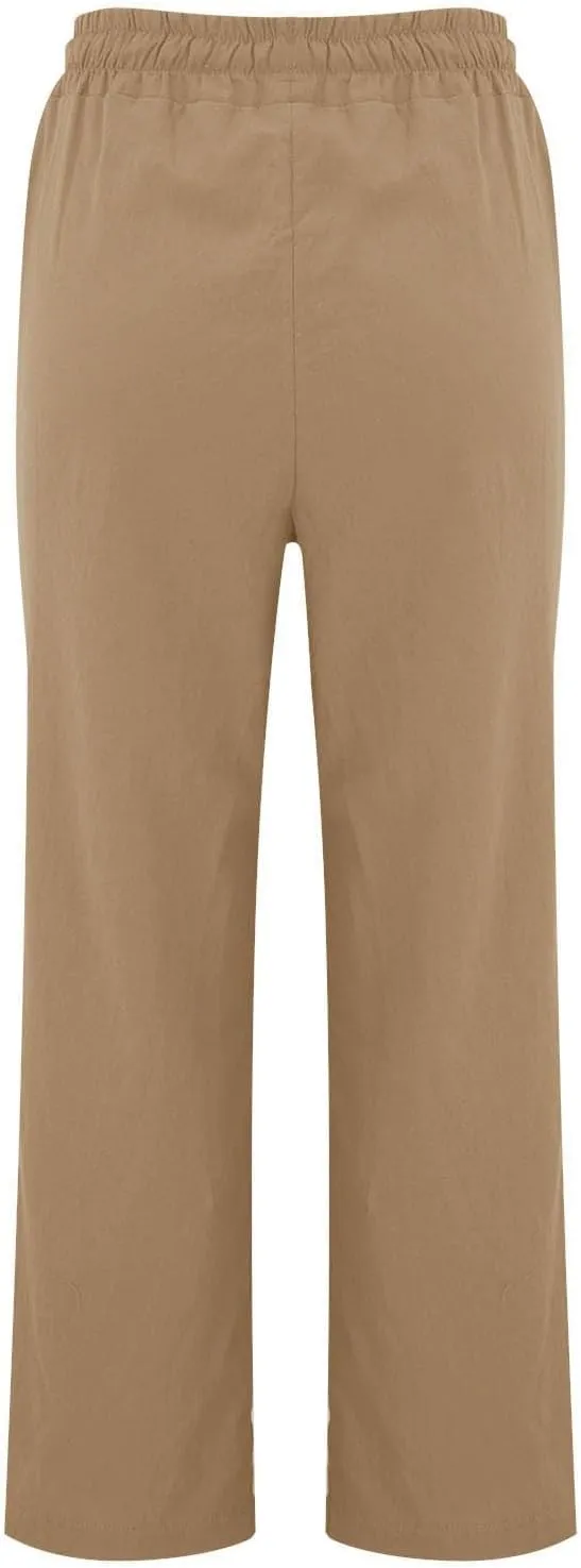 Linen Pants Women Summer Casual Loose Plus Size Straight Leg Pants Drawstring High Waisted Pants Trousers with Pockets