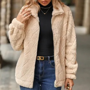 Long Sleeve Cardigan Zip-up Plush Jacket Wholesale Womens Clothing N3823111600019