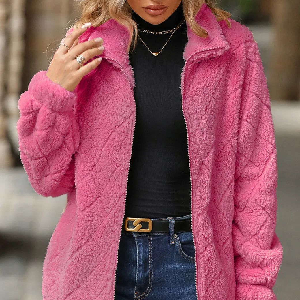 Long Sleeve Cardigan Zip-up Plush Jacket Wholesale Womens Clothing N3823111600019