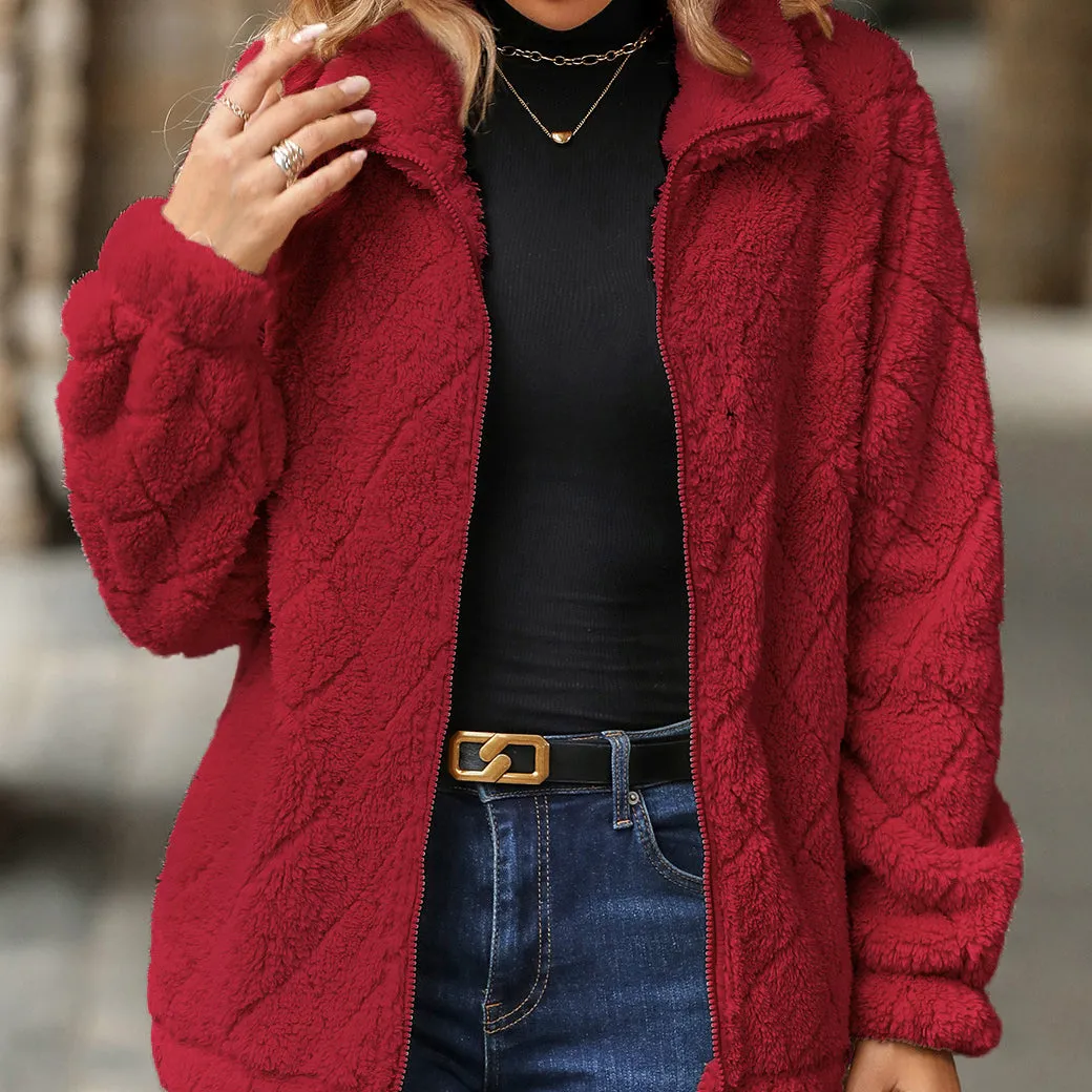 Long Sleeve Cardigan Zip-up Plush Jacket Wholesale Womens Clothing N3823111600019